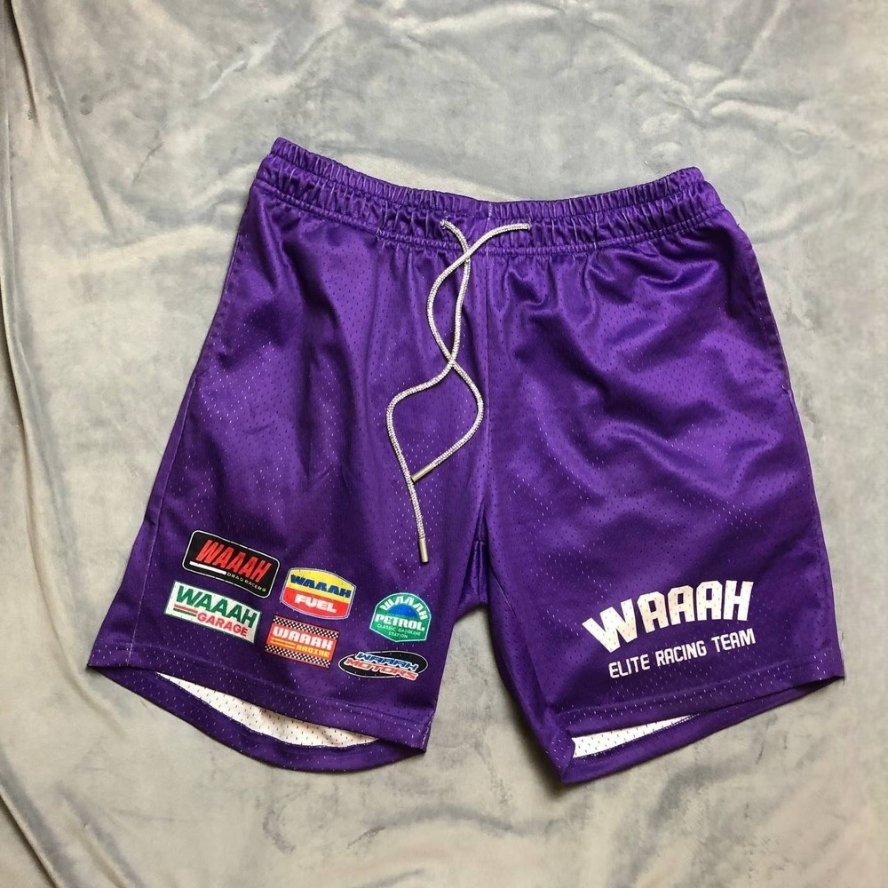 Waaah‎ Elite Racing Team Purple Mesh Shorts Rhinestone Y2K Streetwear M